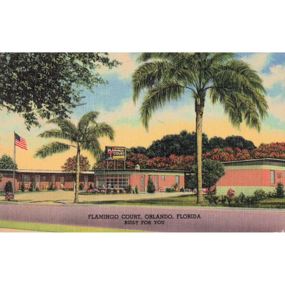 Flamingo Court Motel Orlando Florida FL Roadside Linen Postcard 1953 Posted - Picture 1 of 2